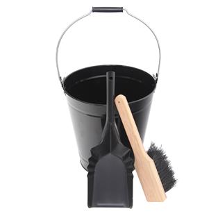 Bucket + Scoop + Broom Set Black & Wood