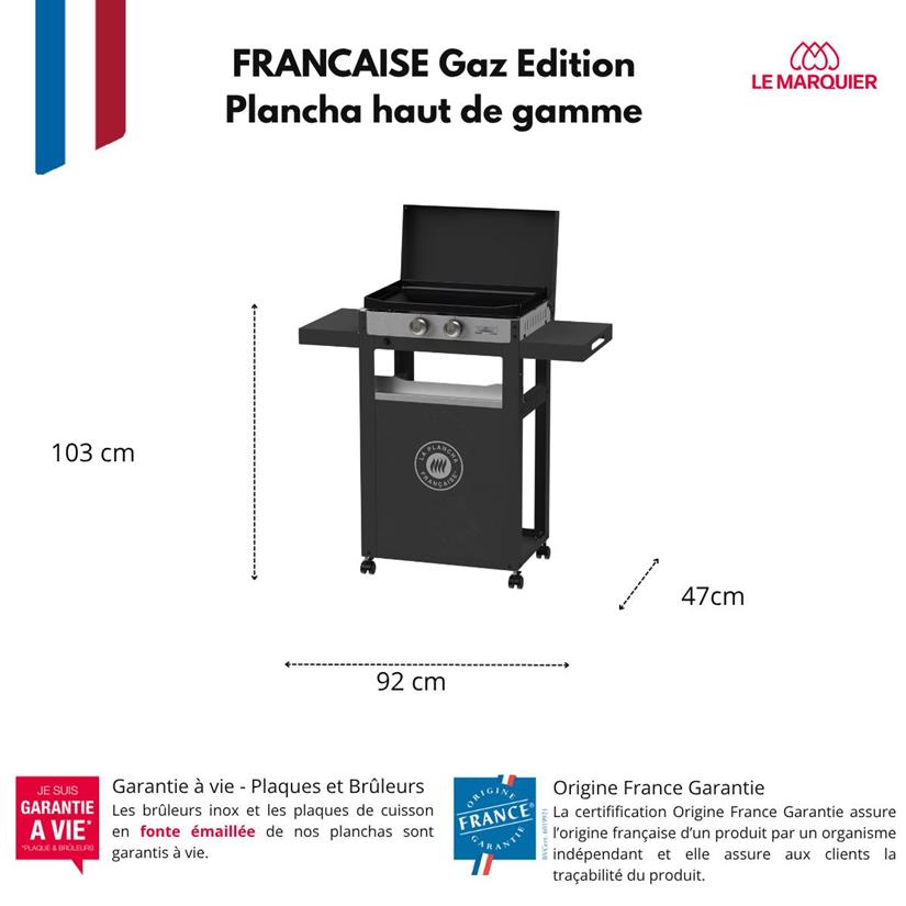 La Plancha Francaise Gas 250 Duo Edition - French Griddle (Cart and Lid Included)