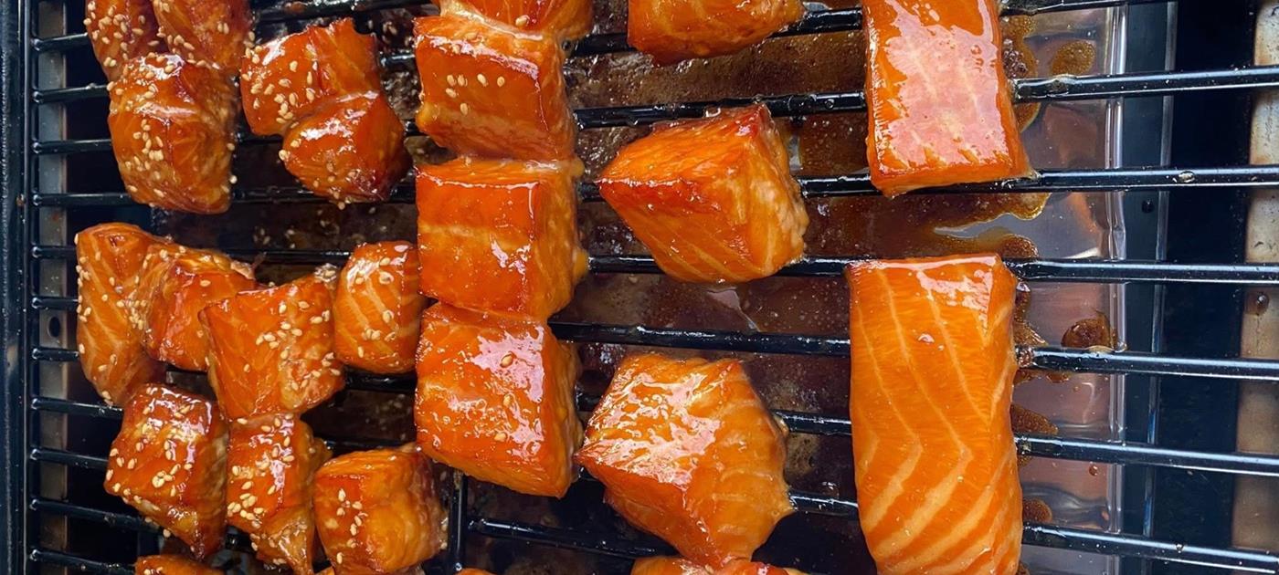 Salmon Candy Glazed with Maple Syrup